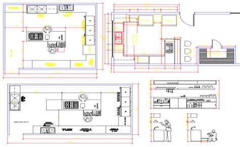 Small house kitchen general layout plan cad drawing details dwg file