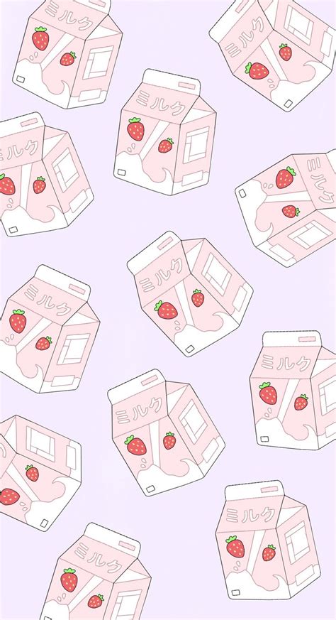 Pastel Strawberry Milk Wallpaper On Pastel Violet Iphone