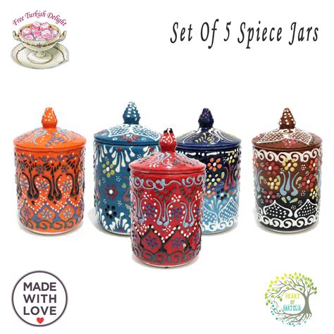 Set Of 3 Ceramic Spice Jars Set With Lid Customize Decorative Etsy Uk