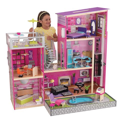 Kidkraft Wooden Uptown Dollhouse With 36 Accessories Included Walmart