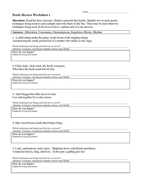 Poetic Devices Worksheet 1 Reading Activity
