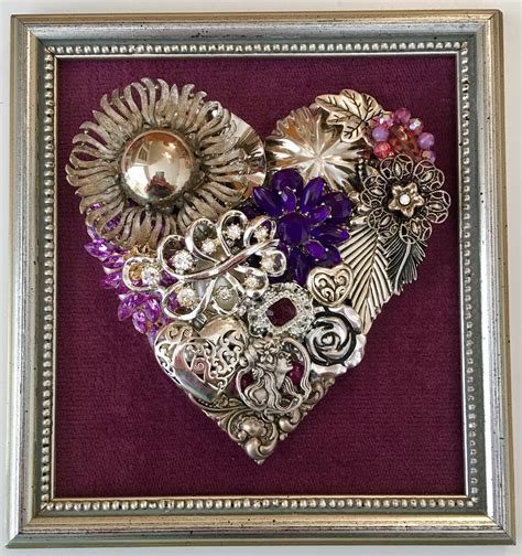 Beautiful Vintage Jewelry Framed Art Handmade Heart