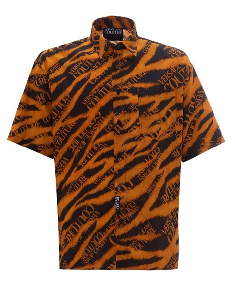 Versace Jeans Couture Mens Black Orange Tiger Print Shirt