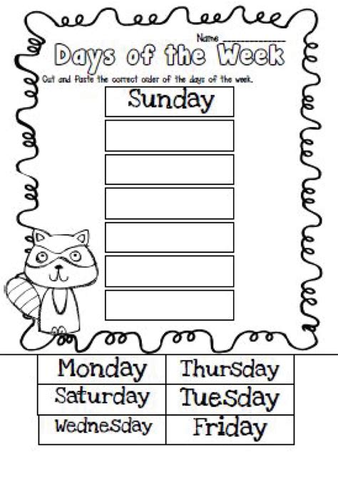 Kindergarten Days Of The Week Worksheets