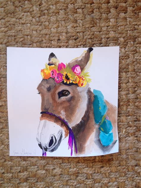 Donkey With Flowers Gouache On Paper Donkey With Flowers Art