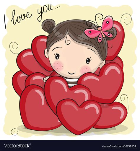 Cute Cartoon Girl In Hearts Royalty Free Vector Image