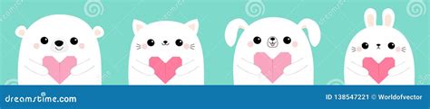 Happy Valentines Day White Bear Rabbit Hare Dog Puppy Cat Kitten Head