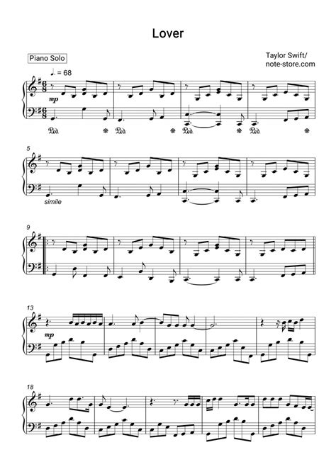 Taylor Swift Lover Sheet Music For Piano Download Pianosolo Sku
