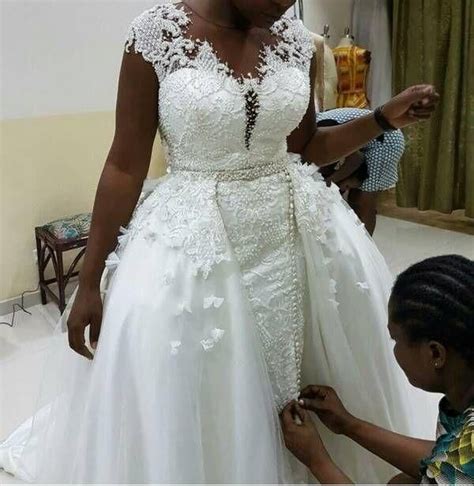 African Lace Detachable Wedding Dress In 2021 Latest Wedding Gowns