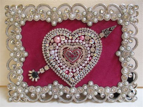 Jeweled Framed Jewelry Art Valentine Heart Fuchsia Pink Silver Etsy