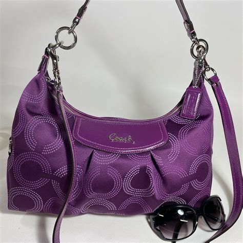 Coach Purple Signature Ashley Dotted Op Art Convertible Hobo Crossbody