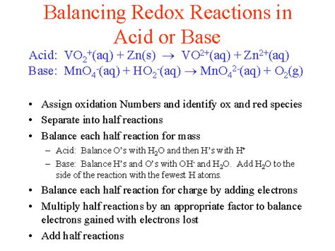 Balancing Redox Reactions In Acid Or Base