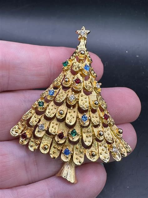 Vintage Rhinestone Christmas Tree Pin By Jj Etsy