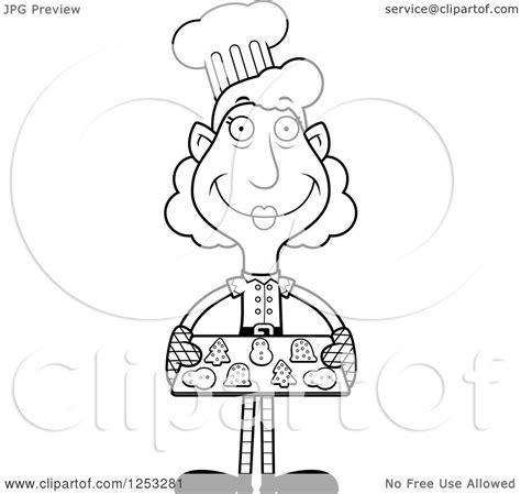 Clipart Of A Black And White Happy Grandma Christmas Elf