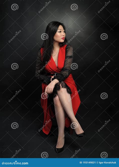 Asian Woman Model In Long Dress Sitting Stock Image Image Of Lady