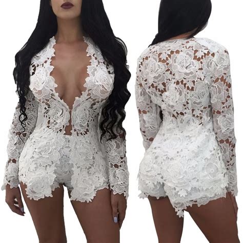 2017 hot sale exotic designer lace rompers full sleeve sexy rompers white bodycon rompers 3176