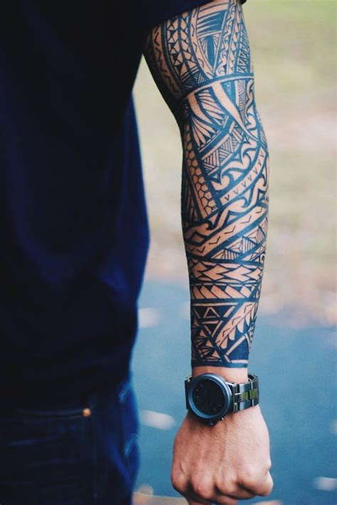 Blackout Sleeve Polynesian Tribal Arm Tattoos