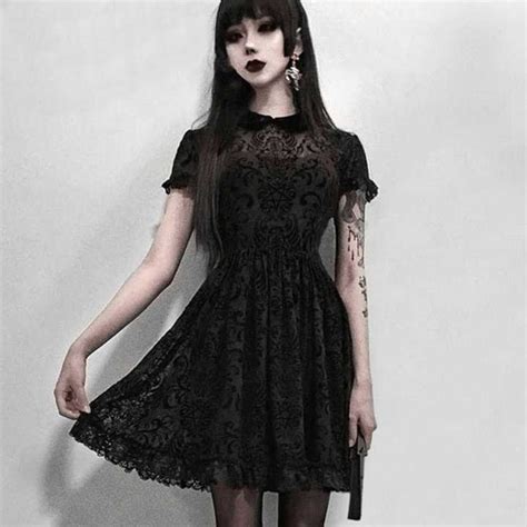 Black Lace Goth Dress Gothic Elegant Dress Fit And Flare Etsy