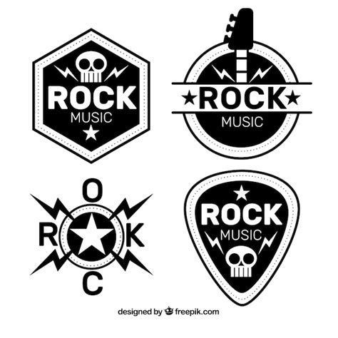 Rock Logo Collection With Flat Design Free Vector