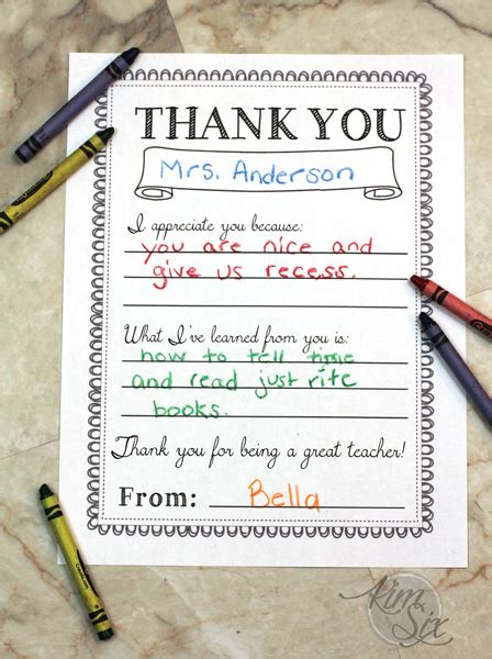 Teacher Thank You Notes Printable