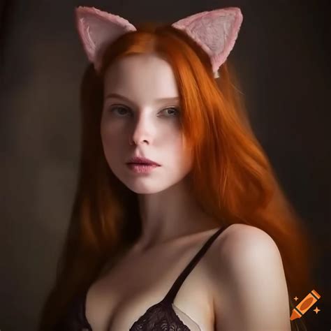 Portrait Of A Redhead Girl With Cat Ears