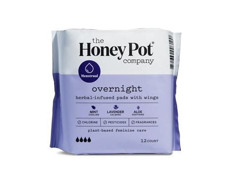 The Honey Pot Company Overnight Herbal Menstrual Pads With Wings 12 Count