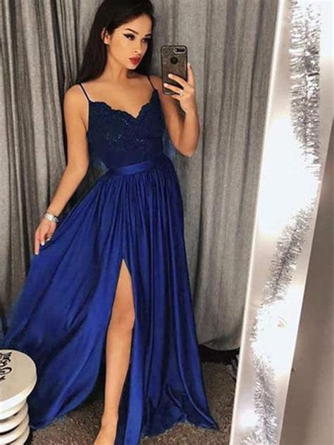 Royal Blue Prom Dresses Slit Skirt Evening Gown Graduation Party Dress Formal Dress Dresses For