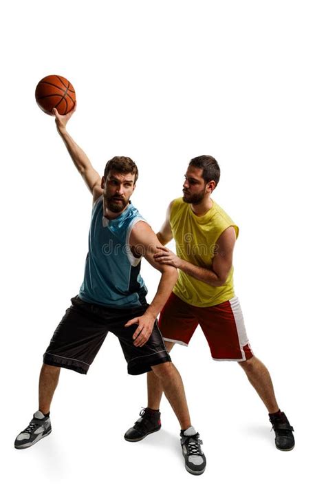 Two Basketball Players On White Stock Image Image Of Ball Activity