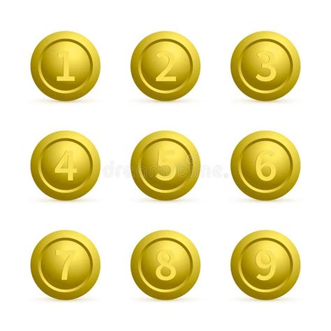 Set Of Round Buttons With Numbers From 1 To 9 Glossy Red And Gold
