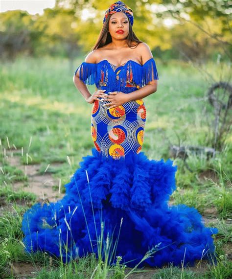 Clipkulture Zulu Makoti In African Print Mermaid Dress With Tassels
