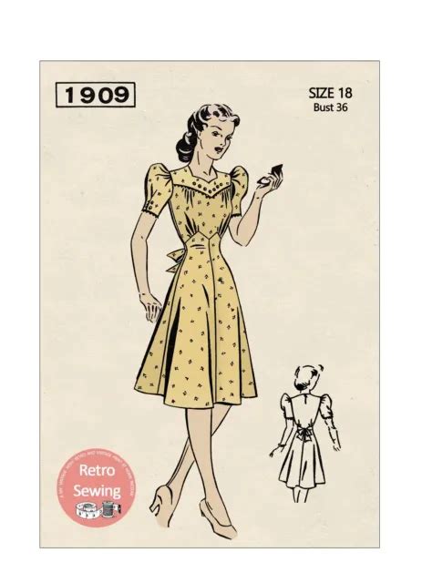 1940s Wartime Yoke Front Tea Dress Sewing Pattern Bust 36 2546