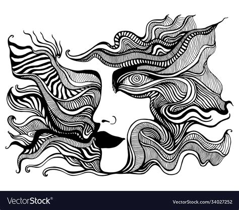 Black And White Psychedelic Face With Spiral Eye Vector Image