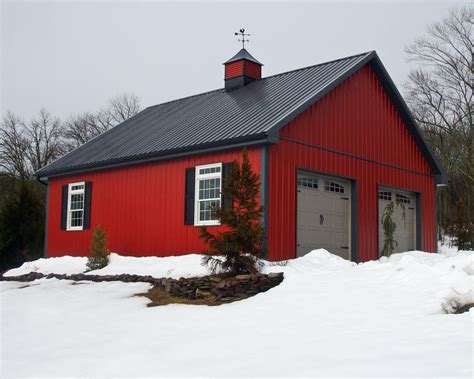 The right eave side is being layered with metal siding (in dark red). Red Barn - pole barn | Pole barn house plans, Building a ...