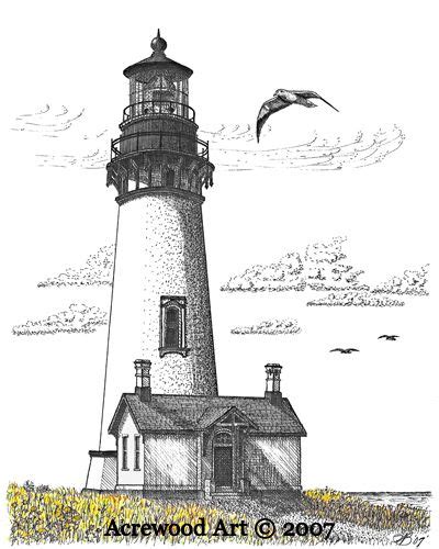 A Drawing Of A Lighthouse With Birds Flying Around It