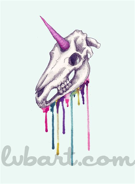 Unicorn Skull Fine Art Print Poster Etsy