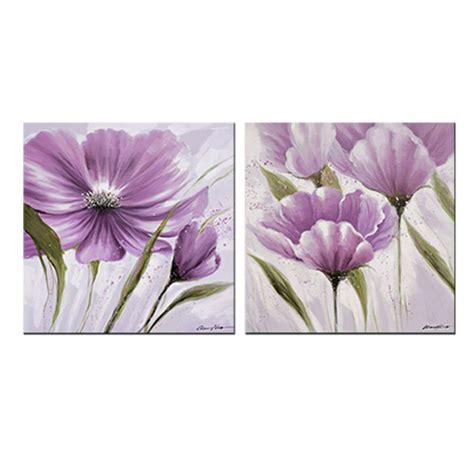 Combined 2 Pcsset New Purple Flower Wall Art Painting On Canvas
