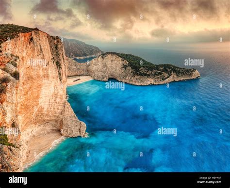 The Famous Navagio Shipwreck In Zakynthos Island Greece Stock Photo