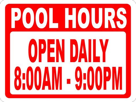 Pool Hours Sign Signs Pool New Sign