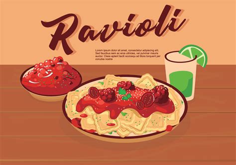 Italian Food Ravioli On Plate Vector Illustration Vector Art At