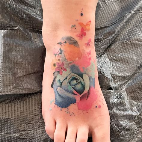 Image result for black and grey tattoo flower shoulder. Watercolour robin and rose tattoo (With images) | Rose ...