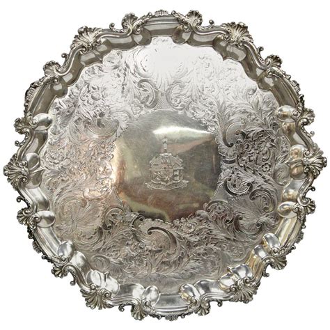 Large 19th Century English Sheffield Silver Footed Salver Tray With