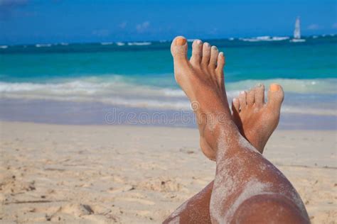Sandy Legs On The Beach Stock Image Image Of Happy Blue