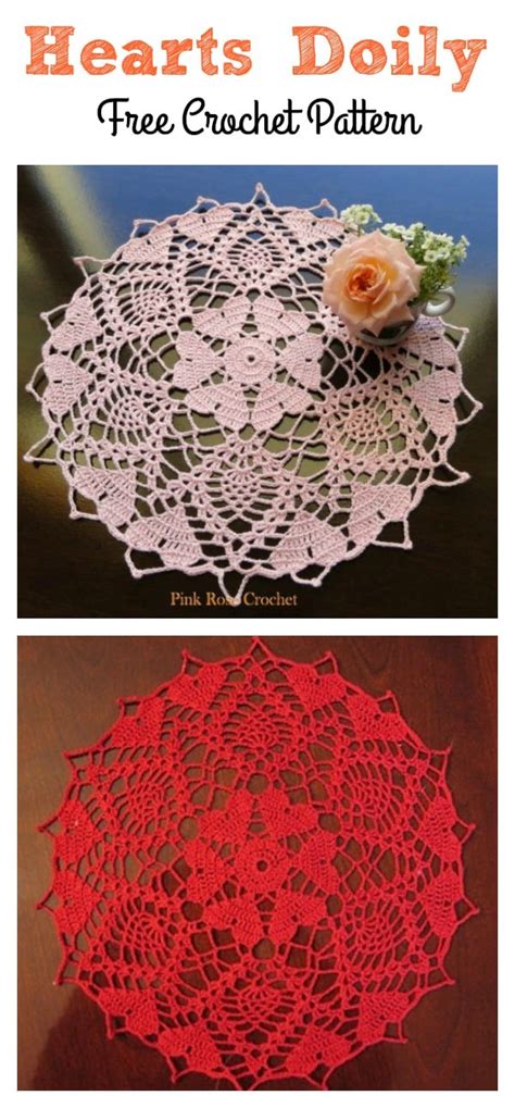 7 Hearts Around Doily Free Crochet Pattern Dia Designs