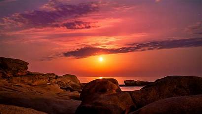 Sunset Sea Rocks Sky Spain 4k Uhd