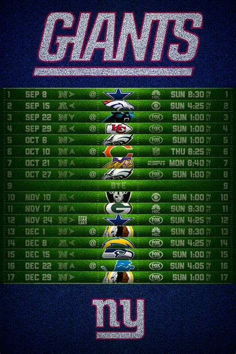 New York Giants Schedule Printable Calendar Truda Hilliary