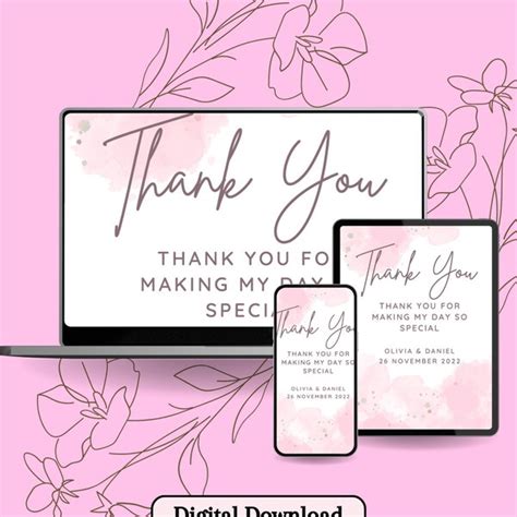Digital Thank You Card Template Birthday Thank You Electronic Thank You