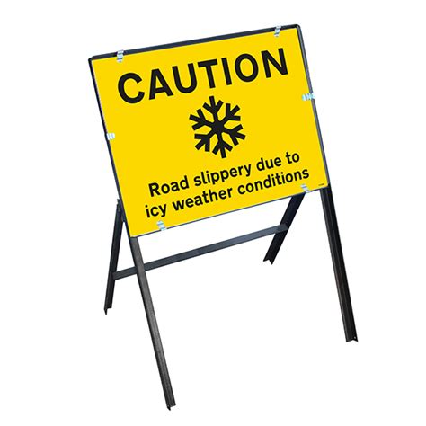 Caution Road Slippery Due To Icy Weather Conditions Winter Safety