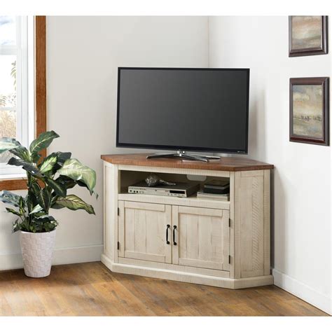 Rustic Corner Tv Stand Antique White And Honey