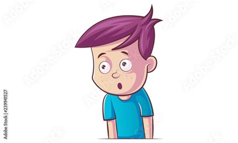 Vector Cartoon Illustration Of Cute Boy Astonished Expression