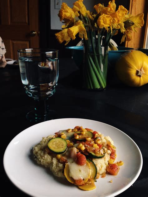 Check spelling or type a new query. Couscous topped with zucchini, squash, tomatoes, corn and ...